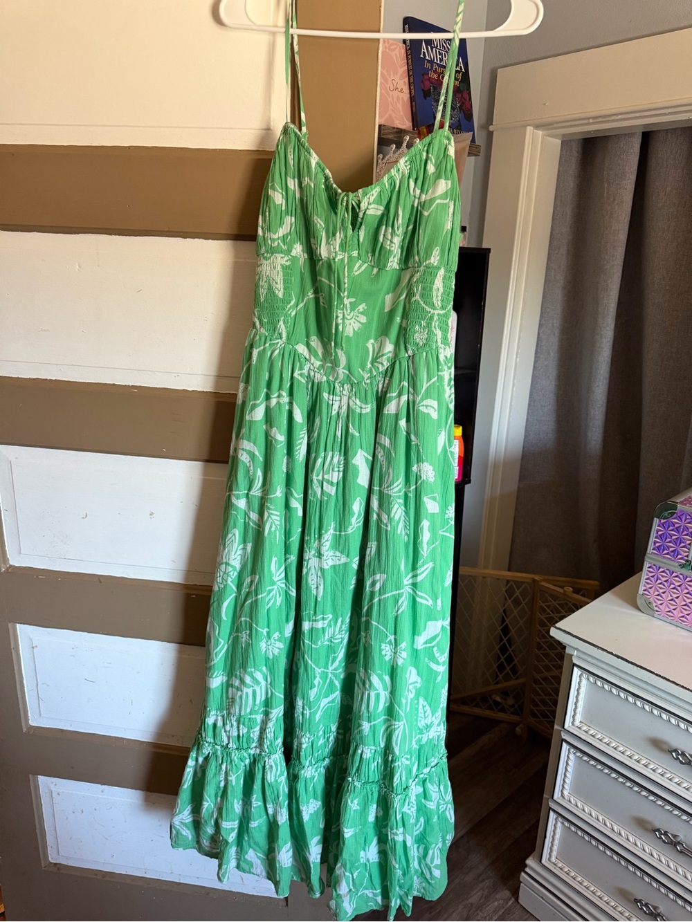 American Eagle Outfitters Green & White Smocked Sundress